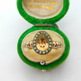 George III 9ct Gold Foil Back Paste & Seed Pearl Pear Shaped Ring Antique c1790
