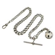 Victorian Sterling Silver Albert Watch Chain & Lock Fob Antique 1901 Birmingham