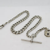 Victorian Sterling Silver Albert Watch Chain & Lock Fob Antique 1901 Birmingham