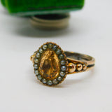 George III 9ct Gold Foil Back Paste & Seed Pearl Pear Shaped Ring Antique c1790