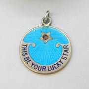 19th Century Sterling Silver Guilloche Enamel 'This Be Your Lucky Star' Pendant c1900
