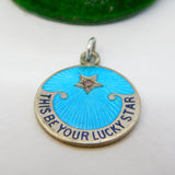 19th Century Sterling Silver Guilloche Enamel 'This Be Your Lucky Star' Pendant c1900
