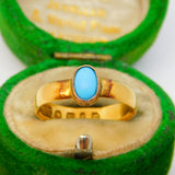 Victorian 22ct Yellow Gold Cabochon Turquoise Dress Ring Antique 1857 London