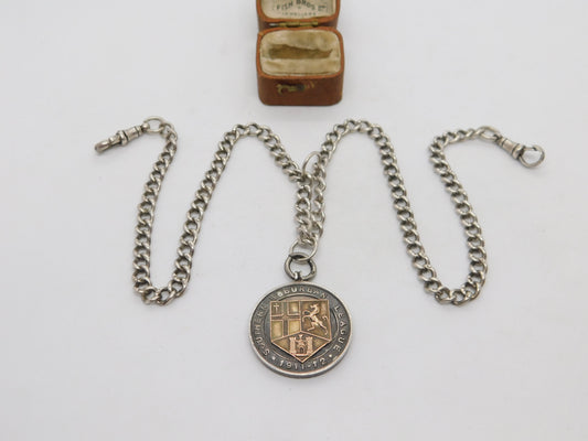 Edwardian Sterling Silver Double Albert Watch Chain Antique 1909 Chester