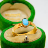 Victorian 22ct Yellow Gold Cabochon Turquoise Dress Ring Antique 1857 London