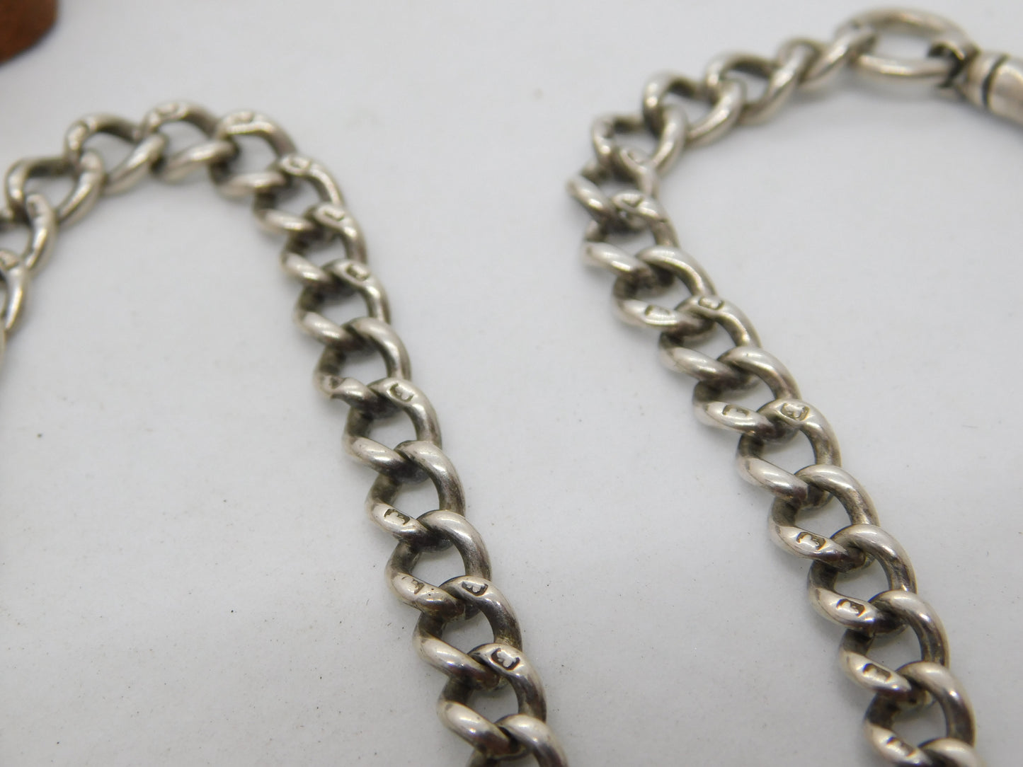 Edwardian Sterling Silver Double Albert Watch Chain Antique 1909 Chester