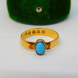 Victorian 22ct Yellow Gold Cabochon Turquoise Dress Ring Antique 1857 London