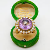 George III 18ct Yellow Gold, Pearl, Amethyst & Diamond Target Ring Antique c1820