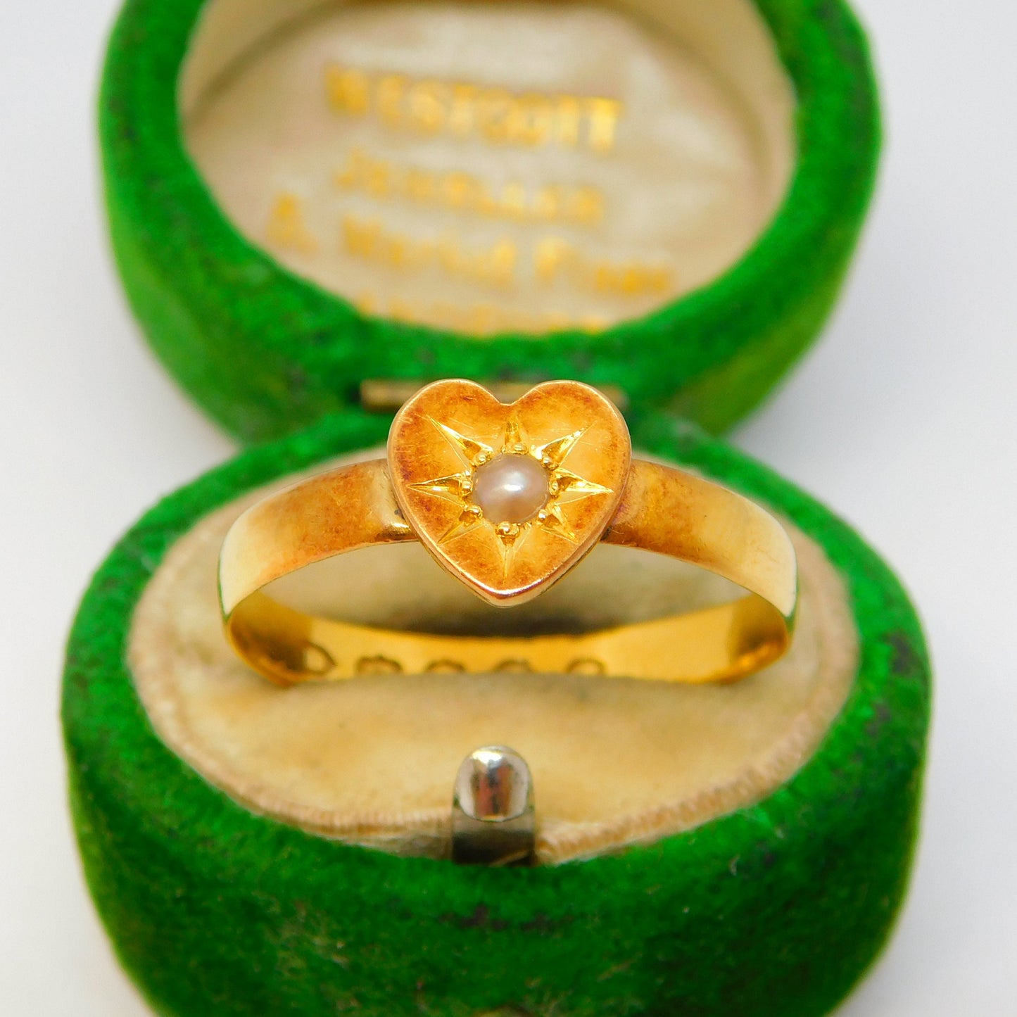 Victorian 22ct Yellow Gold Seed Pearl Set Sweetheart Ring Antique 1887 London