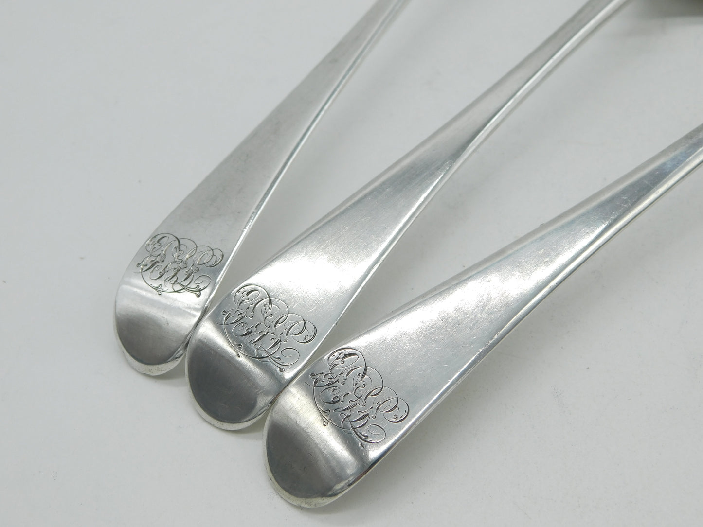 George III Set of Sterling Silver Fiddle Serving Spoons Antique 1765 London