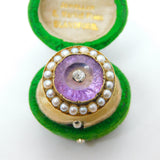 George III 18ct Yellow Gold, Pearl, Amethyst & Diamond Target Ring Antique c1820