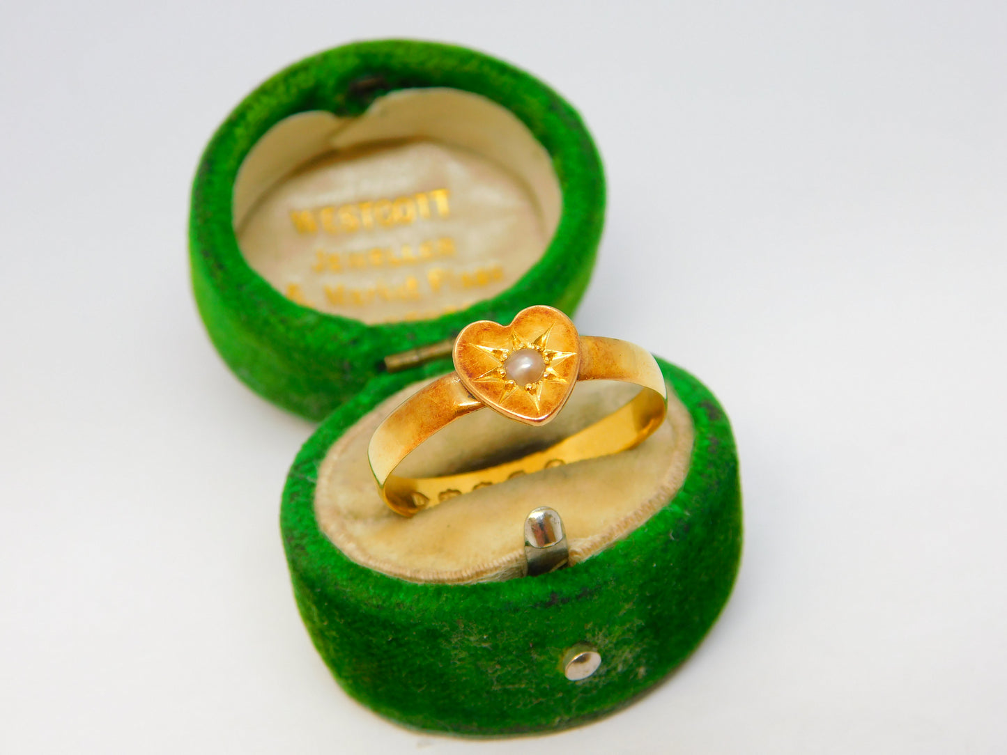 Victorian 22ct Yellow Gold Seed Pearl Set Sweetheart Ring Antique 1887 London