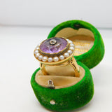 George III 18ct Yellow Gold, Pearl, Amethyst & Diamond Target Ring Antique c1820