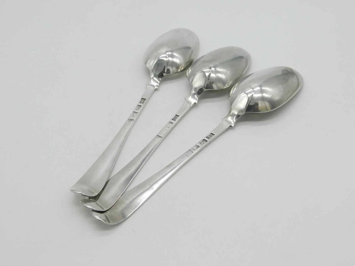 George III Set of Sterling Silver Fiddle Serving Spoons Antique 1765 London