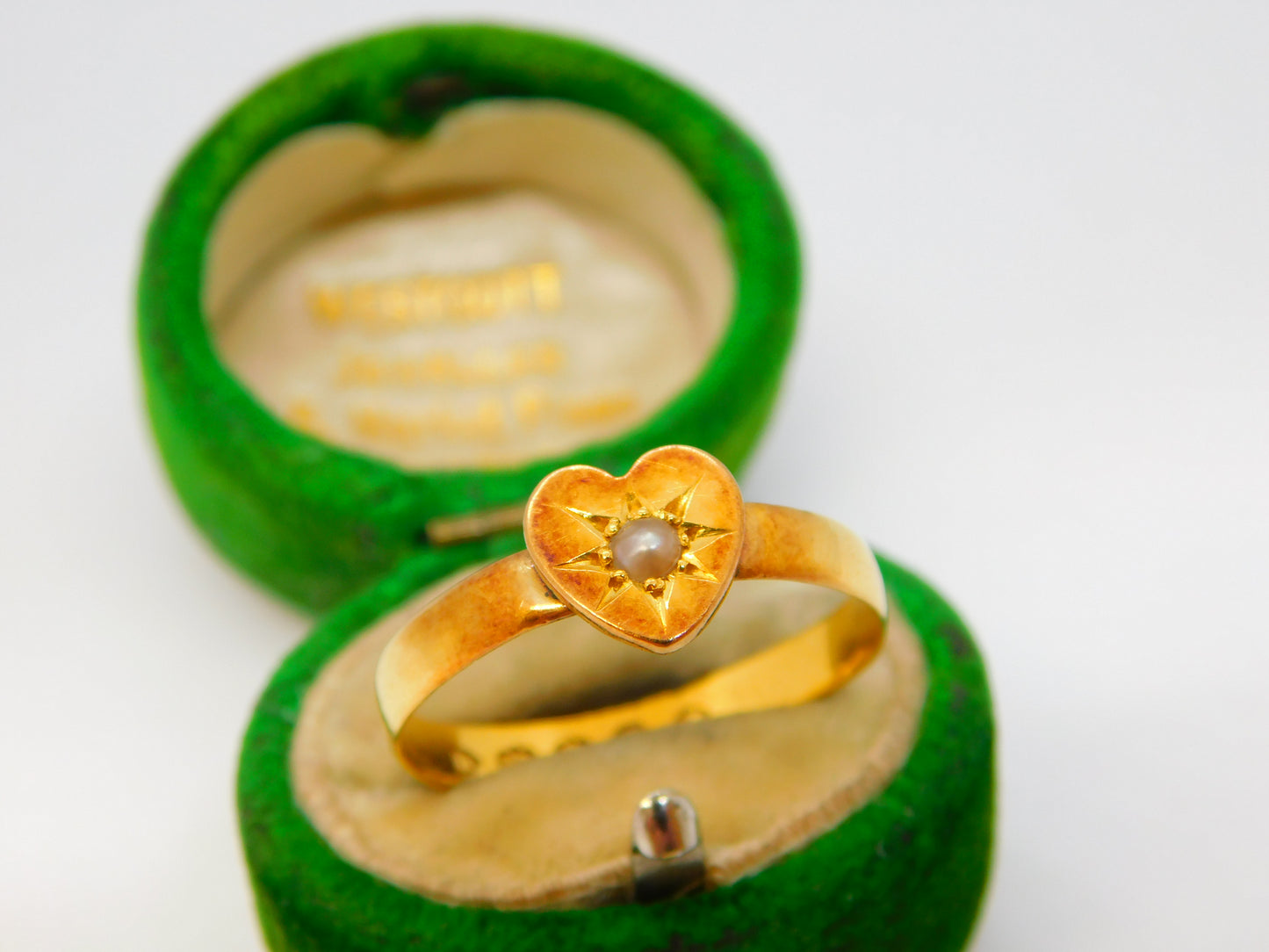 Victorian 22ct Yellow Gold Seed Pearl Set Sweetheart Ring Antique 1887 London
