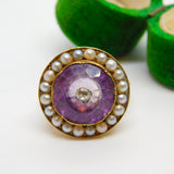 George III 18ct Yellow Gold, Pearl, Amethyst & Diamond Target Ring Antique c1820