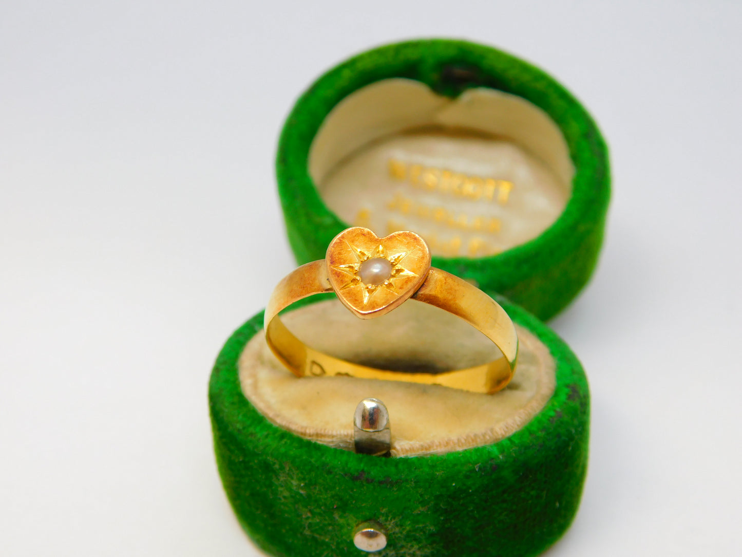 Victorian 22ct Yellow Gold Seed Pearl Set Sweetheart Ring Antique 1887 London
