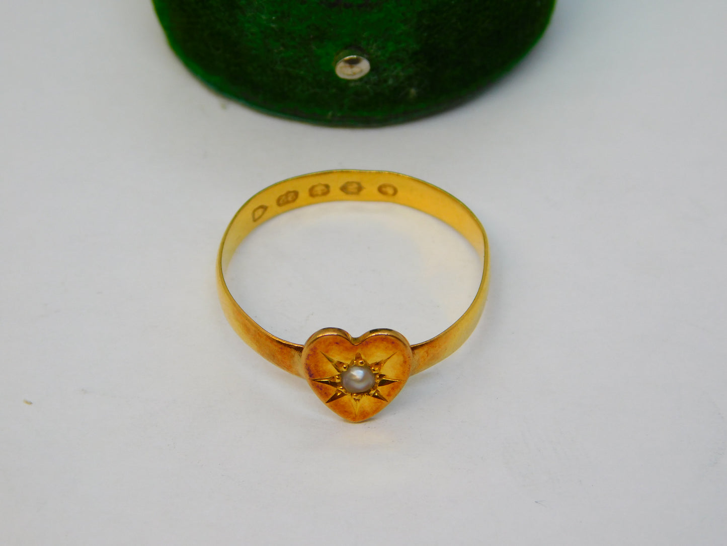 Victorian 22ct Yellow Gold Seed Pearl Set Sweetheart Ring Antique 1887 London