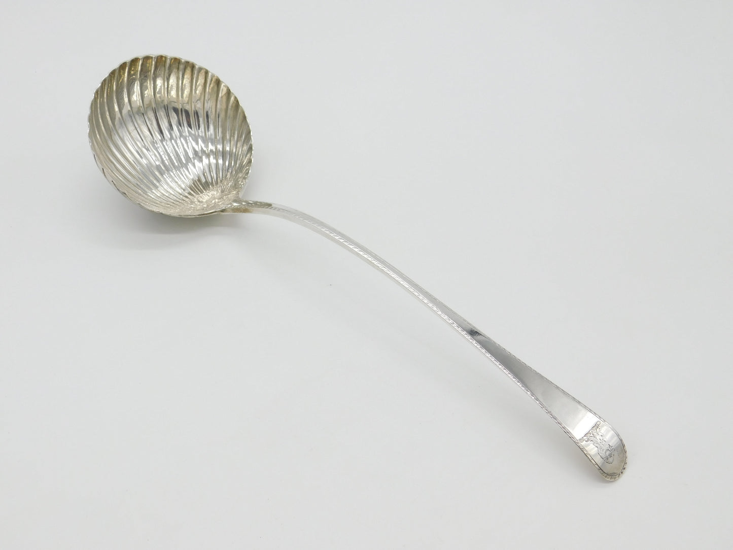 Early Georgian Sterling Silver Large Scallop Bowl Ladle Antique 1774 London