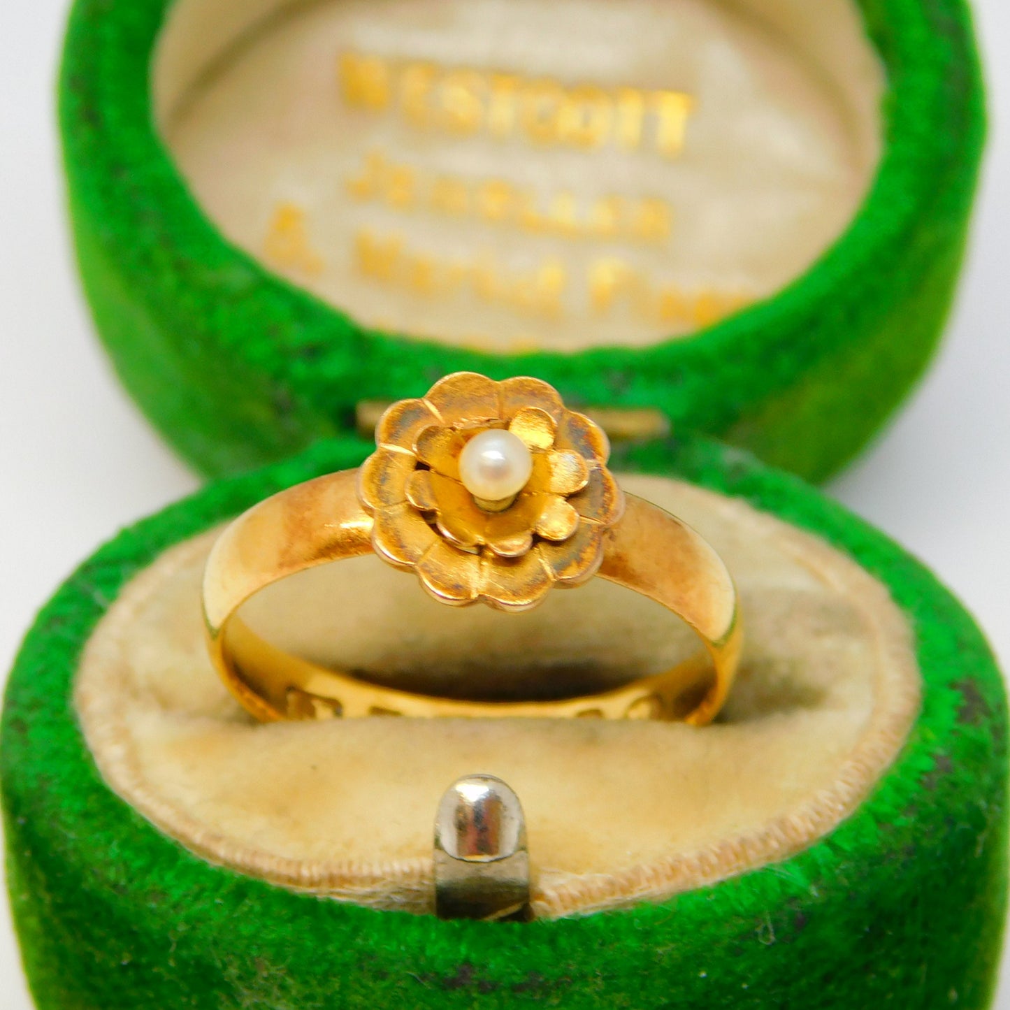 Victorian 22ct Yellow Gold & Seed Pearl Floral Dress Ring Antique 1881 Birmingham