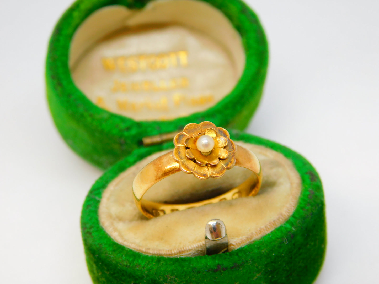 Victorian 22ct Yellow Gold & Seed Pearl Floral Dress Ring Antique 1881 Birmingham