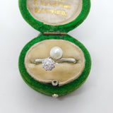 Platinum 0.6ct Claw Set European Cut Diamond & Pearl Crossover Ring Antique Art Deco
