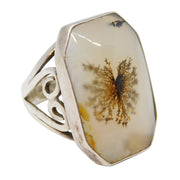 Studio Jewellery Sterling Silver Moss Agate Statement Ring Vintage c1975 London