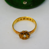 Victorian 22ct Yellow Gold & Seed Pearl Floral Dress Ring Antique 1881 Birmingham