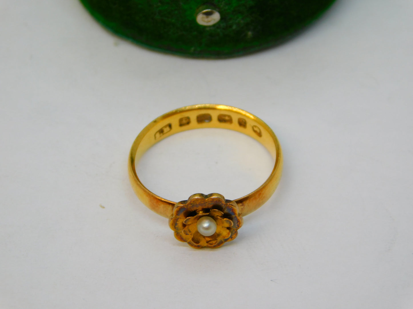 Victorian 22ct Yellow Gold & Seed Pearl Floral Dress Ring Antique 1881 Birmingham