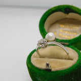 Platinum 0.6ct Claw Set European Cut Diamond & Pearl Crossover Ring Antique Art Deco