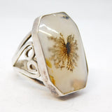 Studio Jewellery Sterling Silver Moss Agate Statement Ring Vintage c1975 London