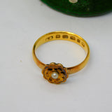 Victorian 22ct Yellow Gold & Seed Pearl Floral Dress Ring Antique 1881 Birmingham