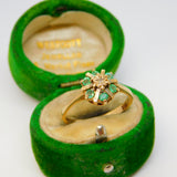 9ct Yellow Gold, Emerald & Diamond Floral Cluster Ring Vintage 1978 London