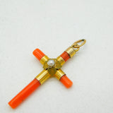 Victorian 9ct Gold Mounted Carved Red Coral Cross Pendant Antique c1840s