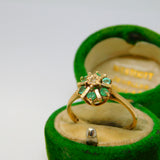 9ct Yellow Gold, Emerald & Diamond Floral Cluster Ring Vintage 1978 London