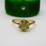 9ct Yellow Gold, Emerald & Diamond Floral Cluster Ring Vintage 1978 London