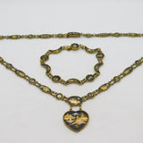 Japanese 24k Gold Shakudo Inlay Gilt Metal Necklace Bracelet Suite Antique c1930