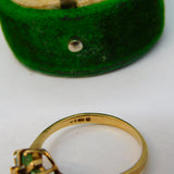 9ct Yellow Gold, Emerald & Diamond Floral Cluster Ring Vintage 1978 London
