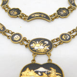 Japanese 24k Gold Shakudo Inlay Gilt Metal Necklace Bracelet Suite Antique c1930