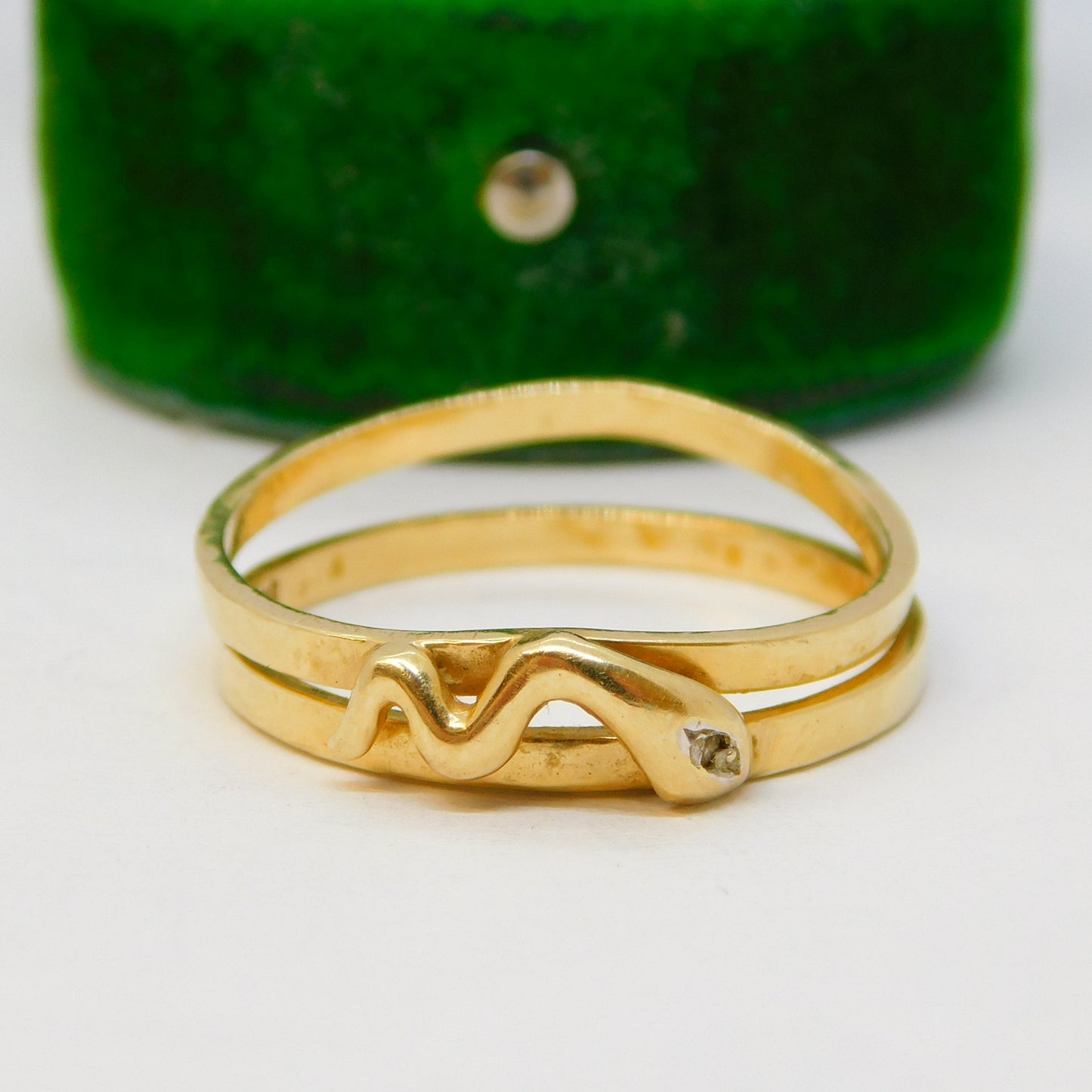 14ct Yellow Gold & Diamond Double Band Snake Pattern Ring Vintage c1980