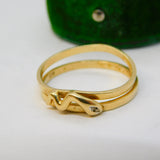 14ct Yellow Gold & Diamond Double Band Snake Pattern Ring Vintage c1980