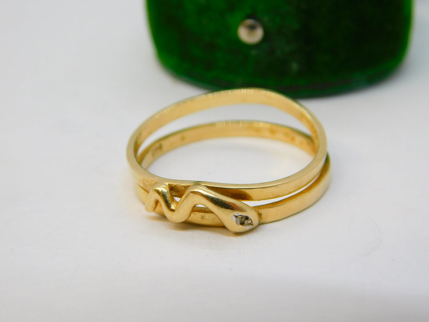 14ct Yellow Gold & Diamond Double Band Snake Pattern Ring Vintage c1980