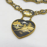 Japanese 24k Gold Shakudo Inlay Gilt Metal Necklace Bracelet Suite Antique c1930