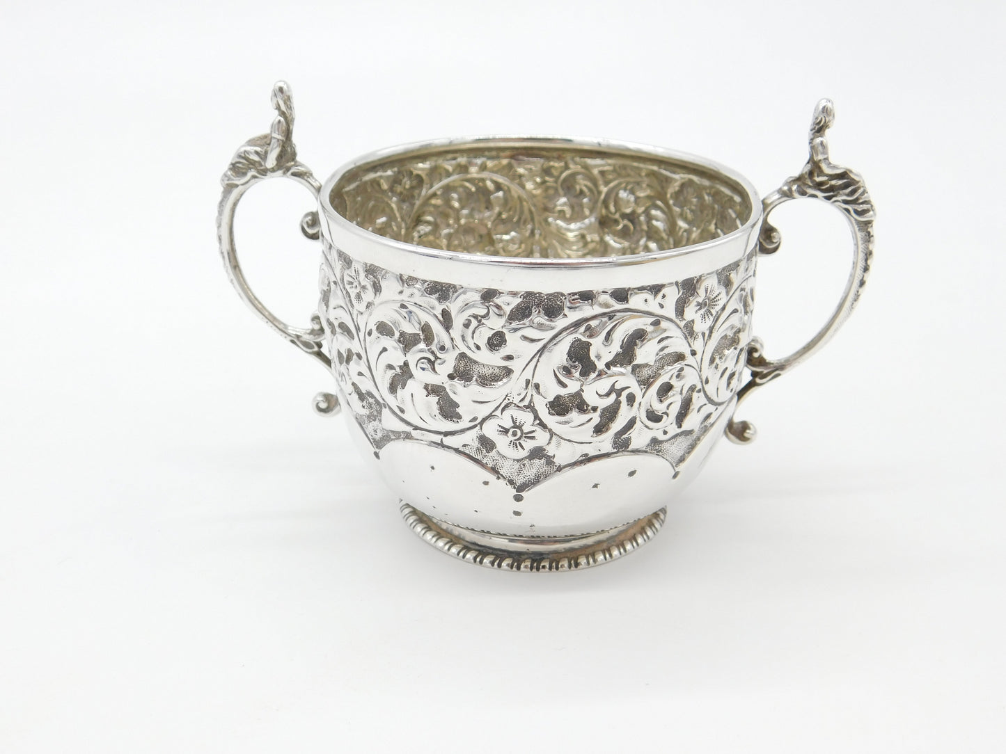 Victorian Sterling Silver Art Nouveau Repousse Porringer Cup Antique 1888