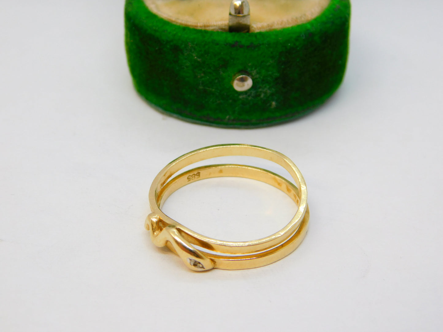14ct Yellow Gold & Diamond Double Band Snake Pattern Ring Vintage c1980