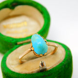 Victorian 9ct Rose Gold Cabochon Cut Raw Turquoise Dress Ring Antique c1880