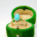 Victorian 9ct Rose Gold Cabochon Cut Raw Turquoise Dress Ring Antique c1880