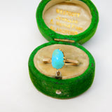 Victorian 9ct Rose Gold Cabochon Cut Raw Turquoise Dress Ring Antique c1880