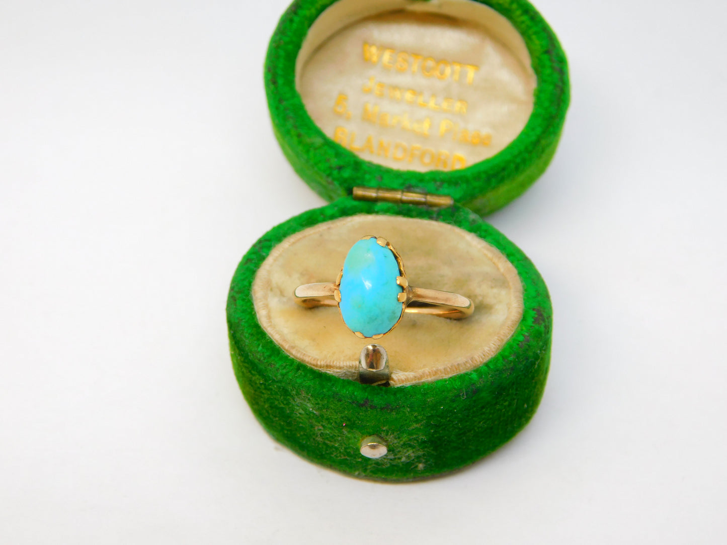 Victorian 9ct Rose Gold Cabochon Cut Raw Turquoise Dress Ring Antique c1880