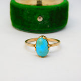 Victorian 9ct Rose Gold Cabochon Cut Raw Turquoise Dress Ring Antique c1880